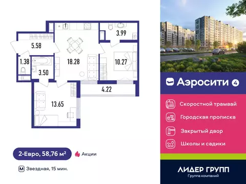 2-комнатная квартира: посёлок Шушары, Старорусский проспект, 3к1 (60 ...