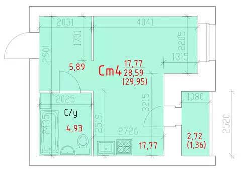 Студия Вологодская область, Череповец 109-й мкр,  (29.95 м)