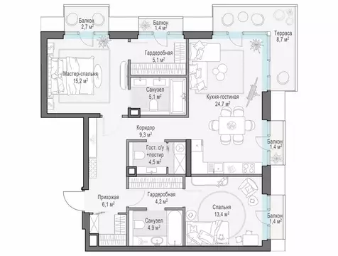2-комнатная квартира: Москва, Средний Тишинский переулок (96.7 м)