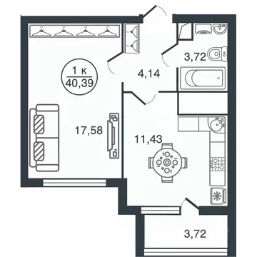 1-к кв. Тверская область, Тверь Бурашевское ш., 60 (40.39 м)