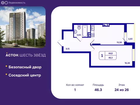 1-комнатная квартира: Новосибирск, Кировский район, Северо-Чемской ...