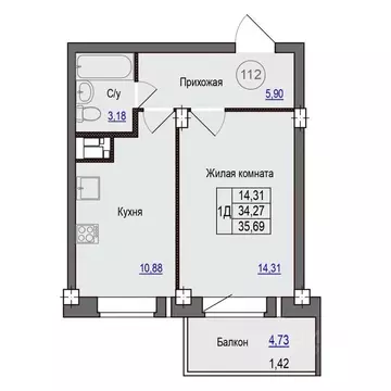 1-к кв. Псковская область, Псковский район, Завеличенская волость, д. ...