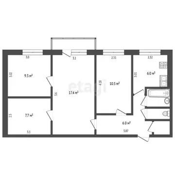 4-комнатная квартира: Пермь, Балхашская улица, 207 (61.4 м)
