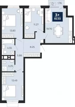 3-к кв. Тюменская область, Тюмень Беринг жилой комплекс (80.79 м)
