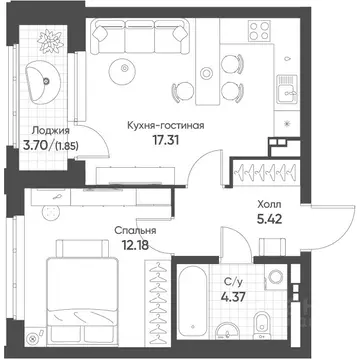 1-к кв. Свердловская область, Екатеринбург бул. Вдохновения, 4 (40.7 ...