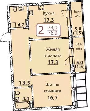 2-к кв. Чувашия, Чебоксары ул. Герцена, поз3 (76.9 м)