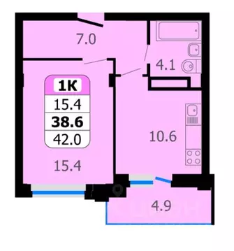 1-к кв. Чувашия, Новочебоксарск Восточная ул., 1к2 (42.0 м)