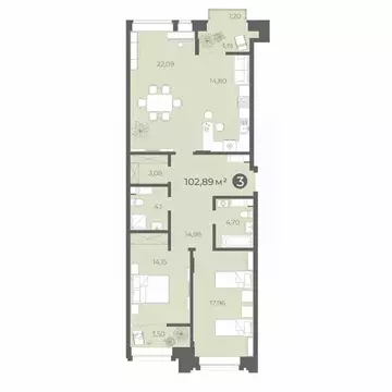 3-к кв. Чувашия, Чебоксары ул. Карла Маркса, 50 (102.89 м)