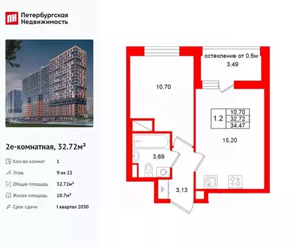 1-к кв. Ленинградская область, Всеволожский район, Свердловское ...