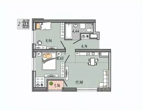 2-к кв. Свердловская область, Екатеринбург ул. Печатников (50.02 м)
