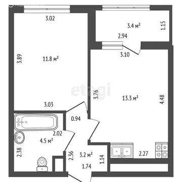 1-комнатная квартира: Санкт-Петербург, Арцеуловская аллея, 9 (32.8 м)