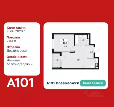 1-к кв. Ленинградская область, Всеволожск А101 Всеволожск жилой ...