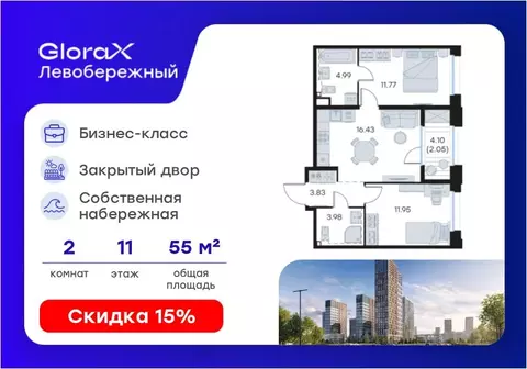 2-к кв. Нижегородская область, Нижний Новгород Глоракс Левобережный ...