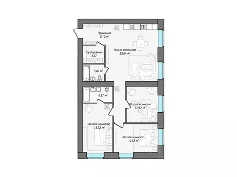 4-к кв. Чувашия, Чебоксары ул. Фридриха Энгельса, поз7 (97.0 м)