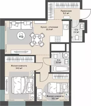 2-к кв. Свердловская область, Екатеринбург Эльмаш жилрайон, Изумрудный ...
