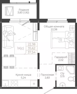 1-к кв. Алтайский край, Барнаул ул. Малахова, 155к1 (37.54 м)