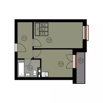 1-комнатная квартира: Лесное, ш. Калининградское (47.8 м)