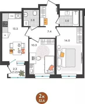 2-к кв. Пермский край, Пермь ул. Куфонина, 1 (52.6 м)