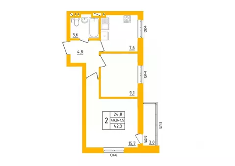 2-к кв. Башкортостан, Уфа ул. имени Фронтовых Бригад, 15/1 (42.4 м)