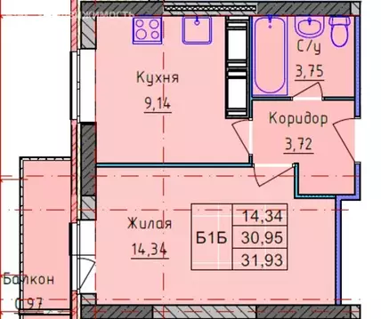 1-комнатная квартира: Ярославль, Пашуковская улица, 9к2 (32 м)