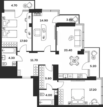 3-к кв. Тульская область, Тула ул. Фридриха Энгельса, 62 (111.4 м)