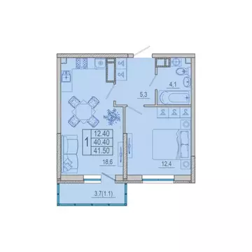 1-к кв. Краснодарский край, Краснодар Старокубанская ул., 123А (40.4 ...