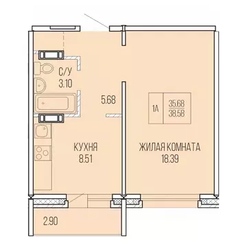 1-к кв. Архангельская область, Архангельск Карпогорская ул., 38 (38.58 ...