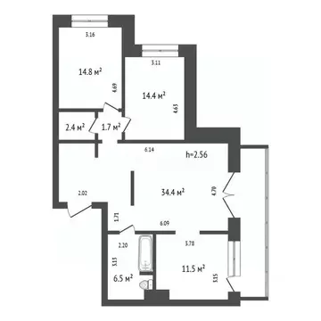 3-к кв. Красноярский край, Красноярск ул. Алексеева, 24 (85.7 м)