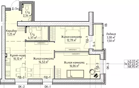 3-к кв. Кировская область, Киров Красный Химик мкр,  (68.95 м)