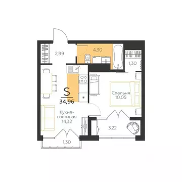 1-к кв. Тульская область, Тула  (34.96 м)