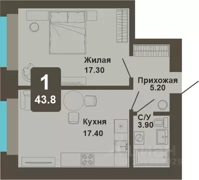 1-к кв. Чувашия, Чебоксары ул. И.П. Прокопьева (43.8 м)