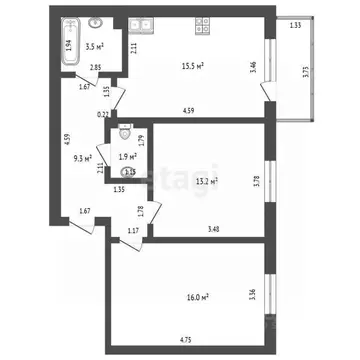 2-к кв. Ростовская область, Аксай ул. Фрунзе, 1/10 (60.0 м)