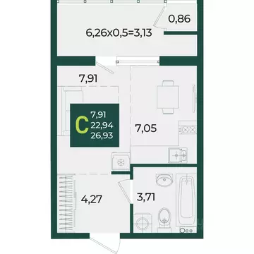 Студия Краснодарский край, Краснодар Образцово мкр,  (26.93 м)