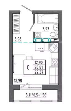Студия Воронежская область, Воронеж Нижняя ул., 32 (22.37 м)