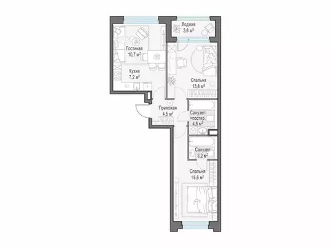 2-комнатная квартира: Мытищи, жилой комплекс Белый Grad, 12.2 (61.4 м)