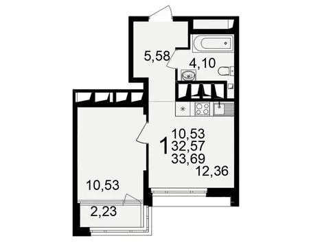 1-к кв. Рязанская область, Рязань ул. Ленинского Комсомола (32.57 м)