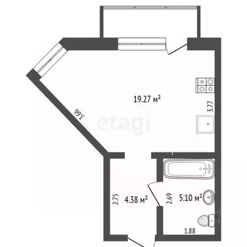 Студия Тюменская область, Тюмень ул. Монтажников, 36 (28.2 м)