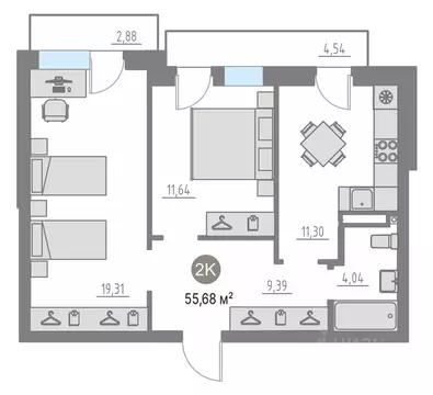 2-к кв. Тюменская область, Тюменский муниципальный округ, с. Кулаково ...