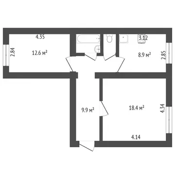 2-комнатная квартира: Ачинск, 1-й Юго-Восточный микрорайон, 23 (54.5 ...