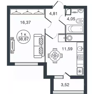 1-к кв. Тверская область, Тверь Бурашевское ш., 60 (38.87 м)