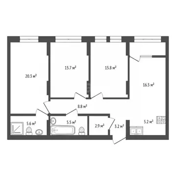 3-к кв. Тюменская область, Тюмень ул. Республики, 205к1 (103.3 м)
