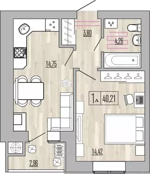 1-к кв. Рязанская область, Рыбное ул. Перспективная, 16 (40.21 м)