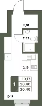 1-к кв. Башкортостан, Уфимский район, с. Миловка  (20.46 м)
