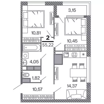 2-к кв. Рязанская область, Рязань Петра и Февронии жилой комплекс ...