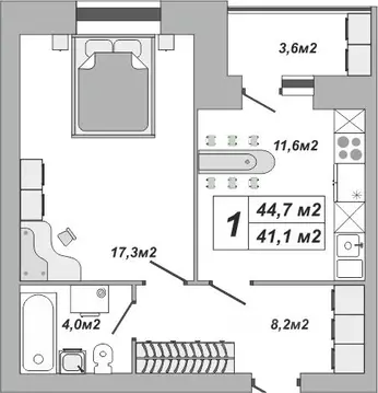 1-к кв. Тамбовская область, Тамбов ул. Чичерина, 7/3 (44.7 м)