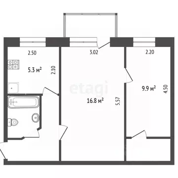 2-к кв. Ярославская область, Рыбинск 9 Мая ул., 5 (45.5 м)