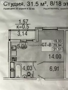 Квартира-студия: Мурино, улица Шувалова, 32 (31.5 м)