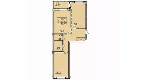 2-к кв. Омская область, Омск Волгоградская ул., 46 (65.2 м)