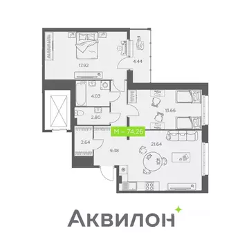 2-к кв. Архангельская область, Архангельск Троицкий просп., 110 (74.26 ...