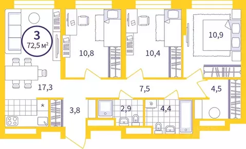 3-к кв. Свердловская область, Екатеринбург Уктус жилрайон, Астон ...